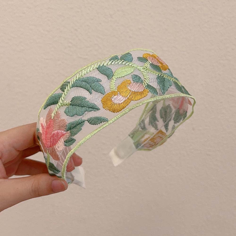 Embroidered Flowers Simple Wide Headbands