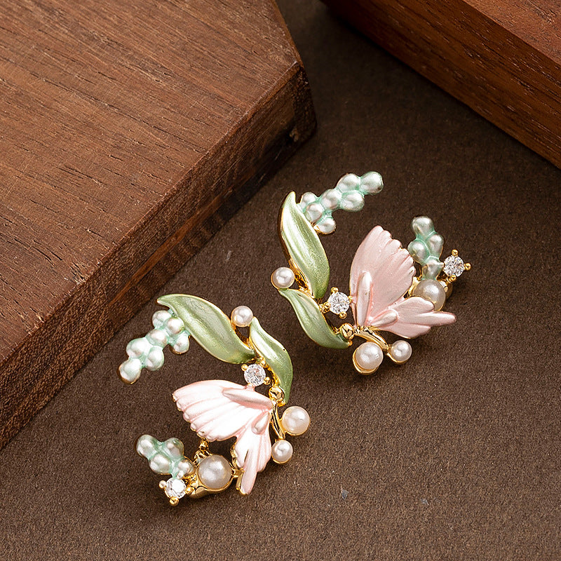 Sweet Floral Pearl Earrings Trendy 925 Silver Studs