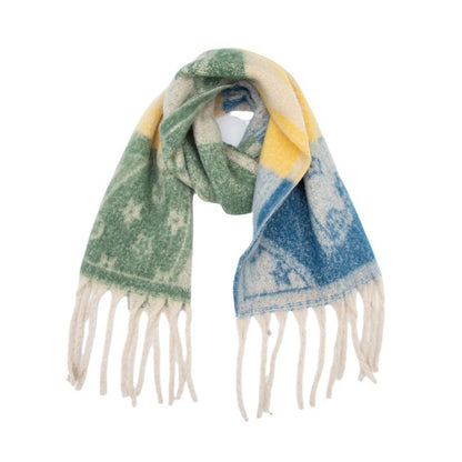 Winter Flower Tassel Thick Warm Scarf