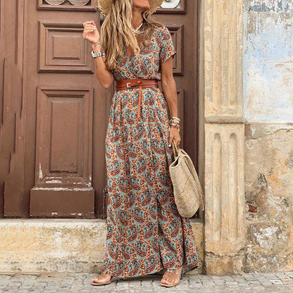 Summer New Dress Bohemian Short Sleeve Printed Dress