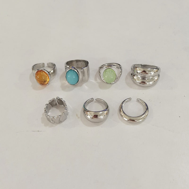 Geometric Vintage Gemstone Ring Set For Women