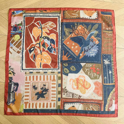 Vintage Collage Print Silk Square Scarf