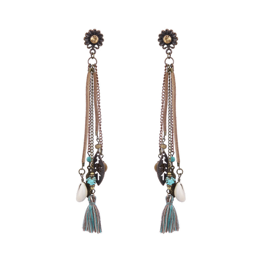 Bohemian Pearl Shell Long Tassel Earrings Geometric Circle Set