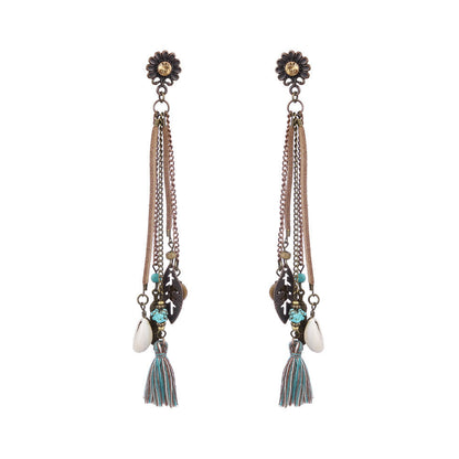 Bohemian Pearl Shell Long Tassel Earrings Geometric Circle Set