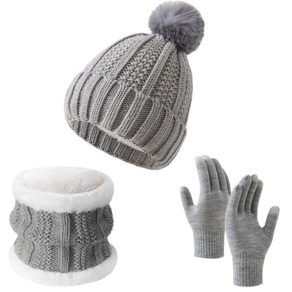 Winter Knitted Warm Gloves, Hat, Scarf Set - Thickened Cozy Design