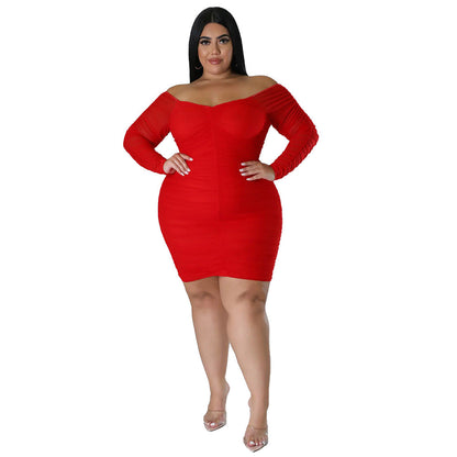 Plus Size Autumn Dress With Mesh Sleeves
