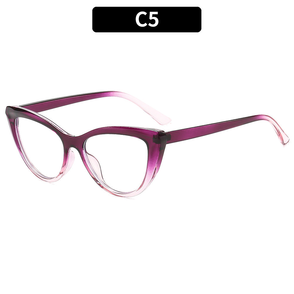 Trendy Color Block Cat Eye Blue Light Blocking Glasses for Women