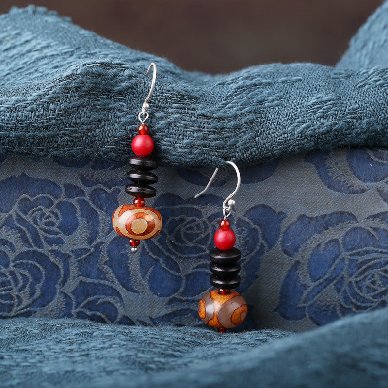 New National Style Earrings Dzi Beads Accessories Tremella Hook Ear Clip Literature And Leisure