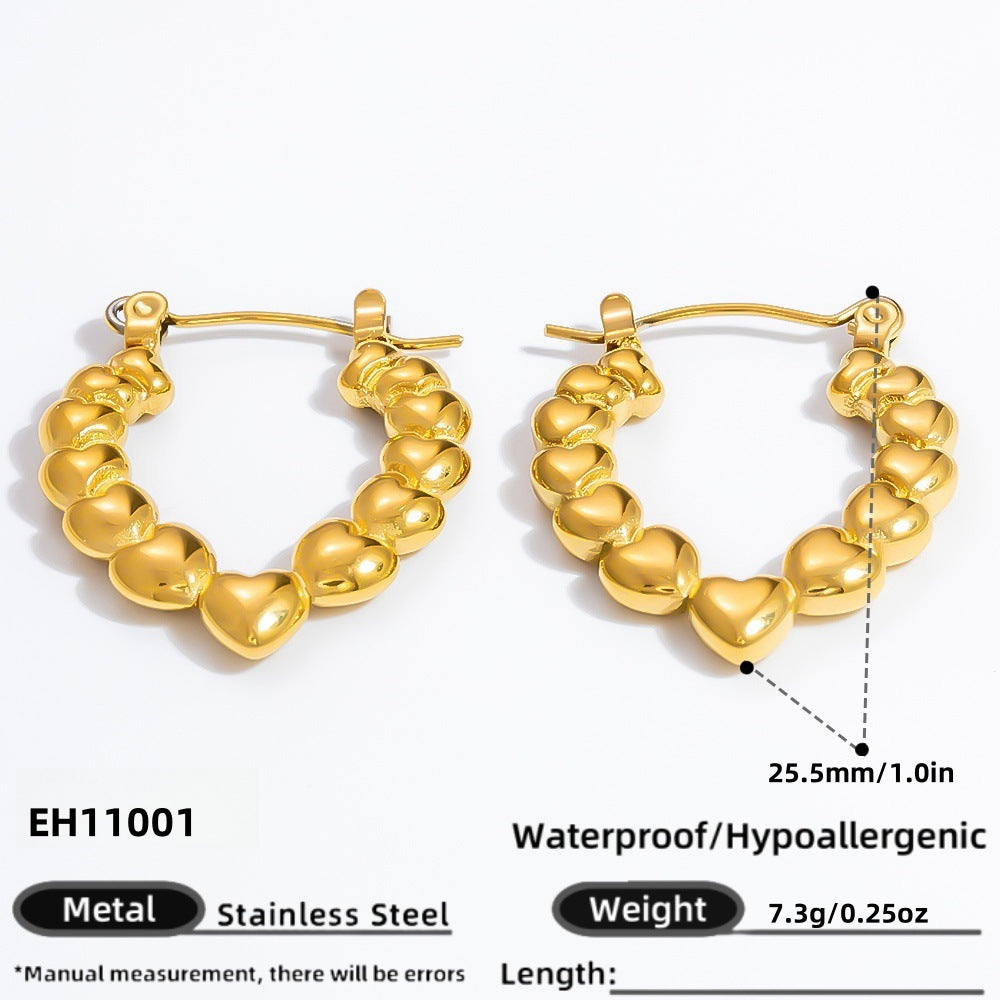 Fashionable Titanium Steel Heart Shaped Earrings with 18K Gold Plating