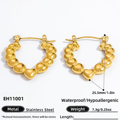 Fashionable Titanium Steel Heart Shaped Earrings with 18K Gold Plating
