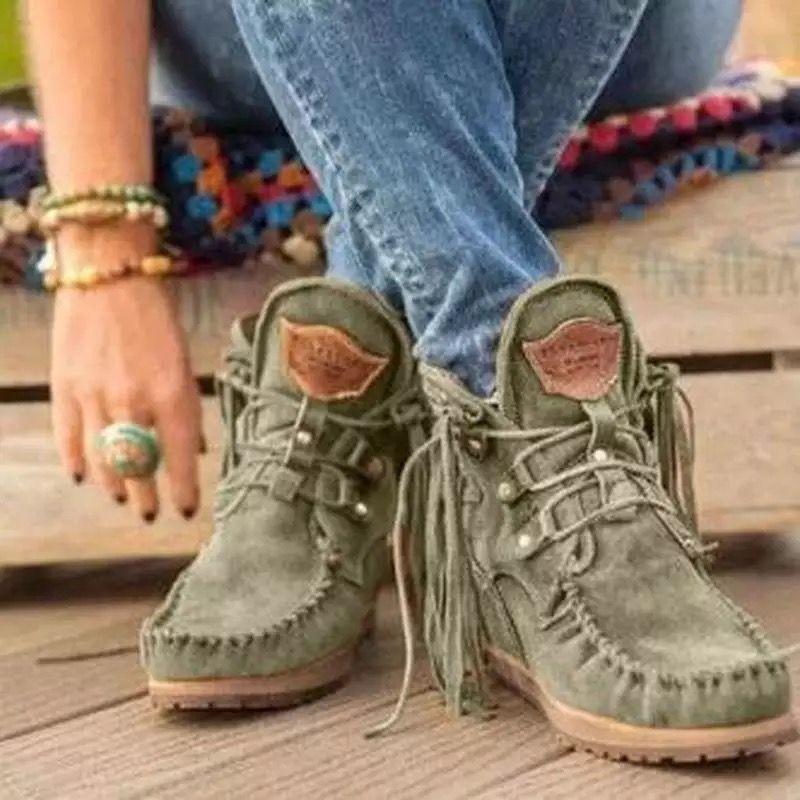 New Winter Products Comfortable Thick-Soled Fringed Lace-Up Women'S Short Boots Snow Boots
