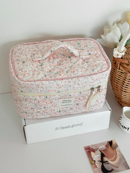 Chic Floral Corduroy Makeup Bag Stylish Portable Storage