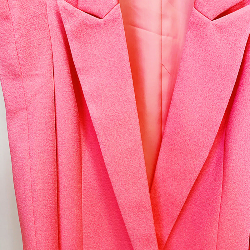 Double Breasted Longline Blazer Stylish Casual Coat