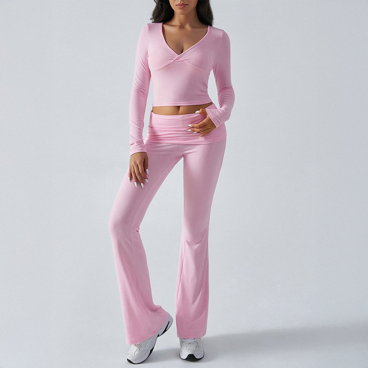 Women's Casual Knit Long Sleeve T-Shirt and Pants Set