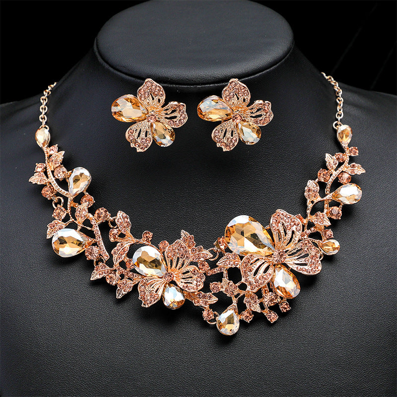 Floral Alloy Necklace and Earrings Jewelry Set for Women