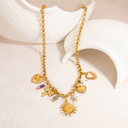 Sun Pendant Stainless Steel Lock Necklace for Women