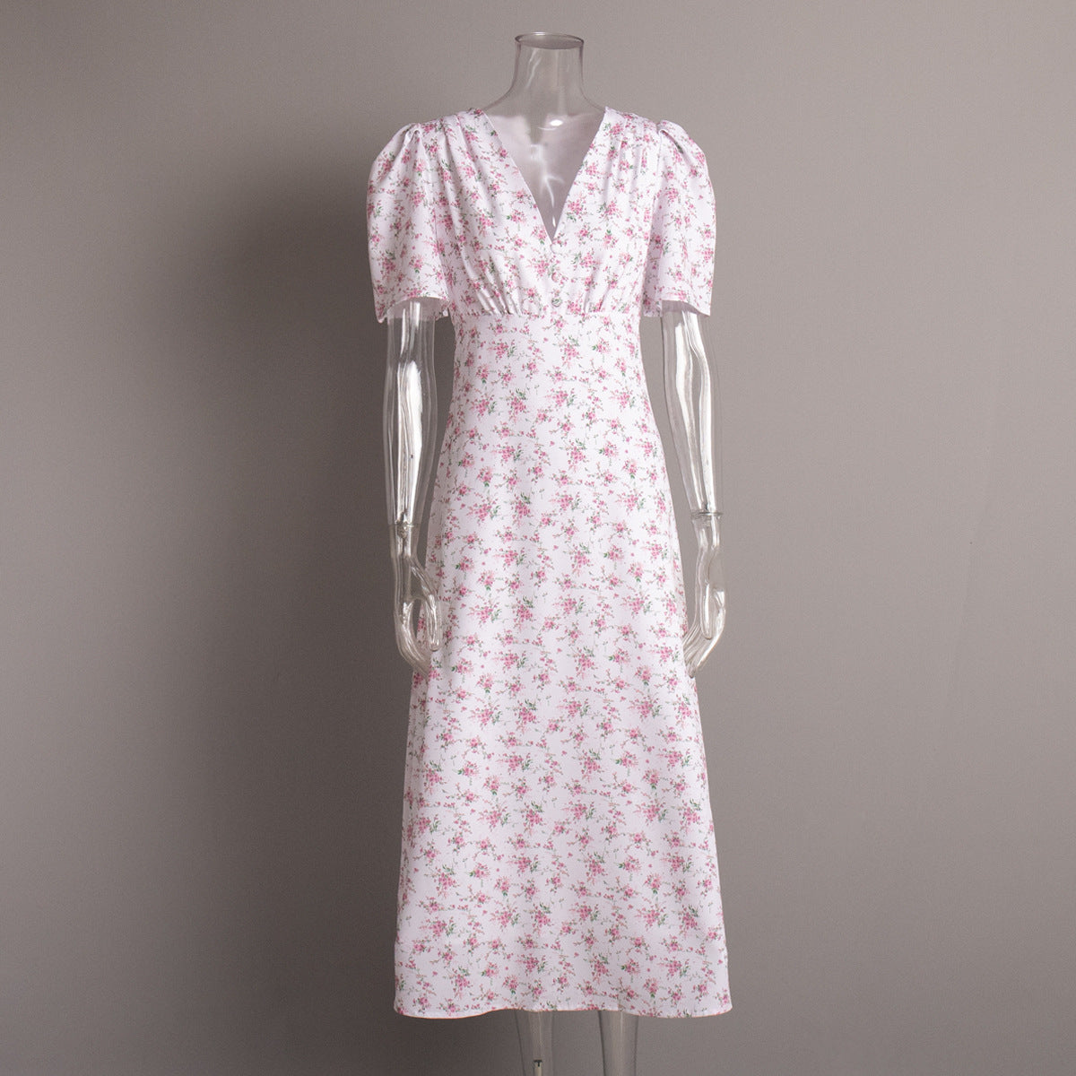Floral Maxi Dress V-Neck Short Sleeve Elegant Casual