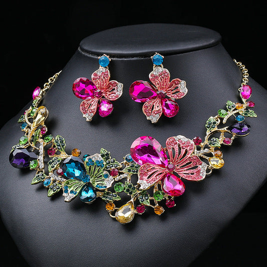Colorful Floral Necklace Set for Women - Elegant Bridal Statement Jewelry
