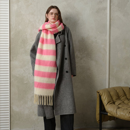 Striped Color Block Thicken Tassel Warm Scarve