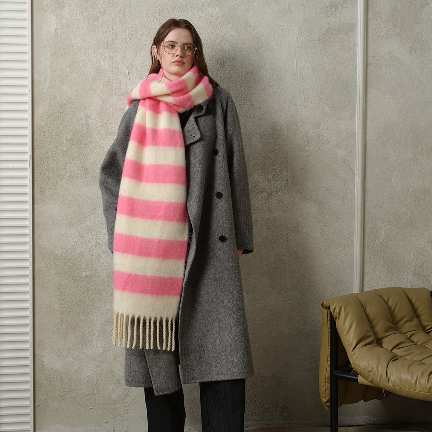 Striped Color Block Thicken Tassel Warm Scarve
