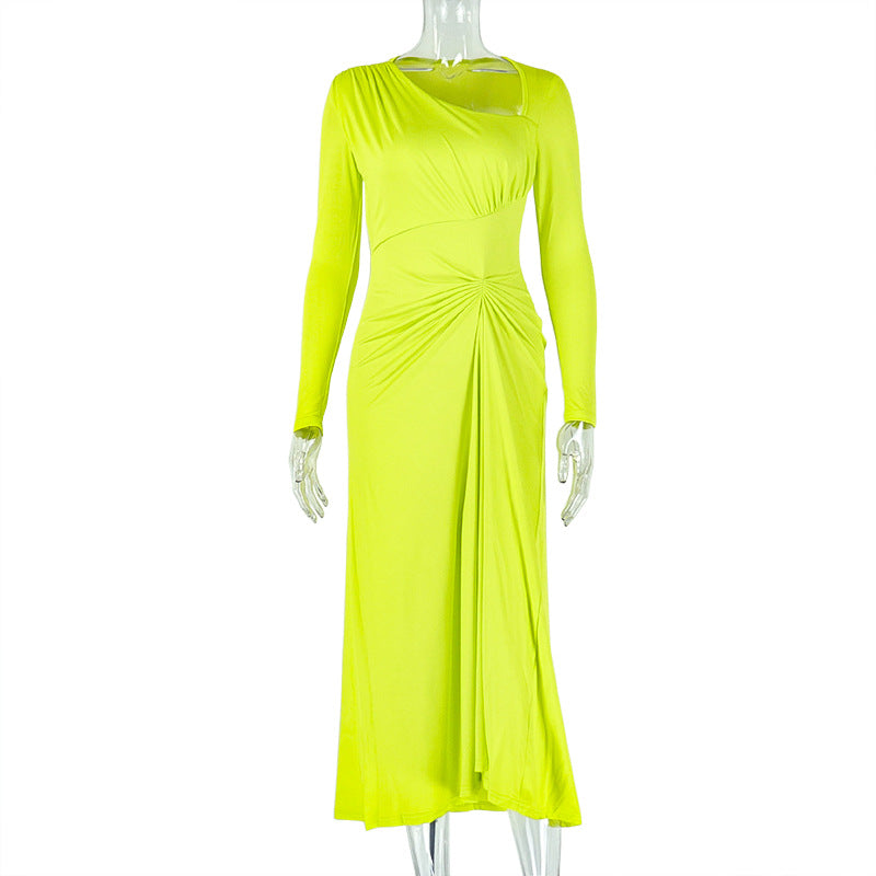 Elegant Ruffle Asymmetrical Dress With Long Sleeves