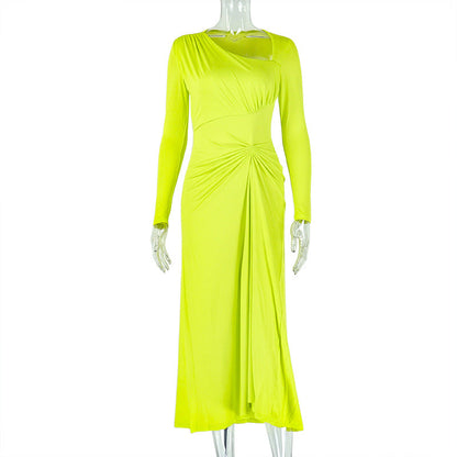 Elegant Ruffle Asymmetrical Dress With Long Sleeves