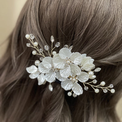 Bridal Pearl and Crystal Hair Clip with Shell Petals