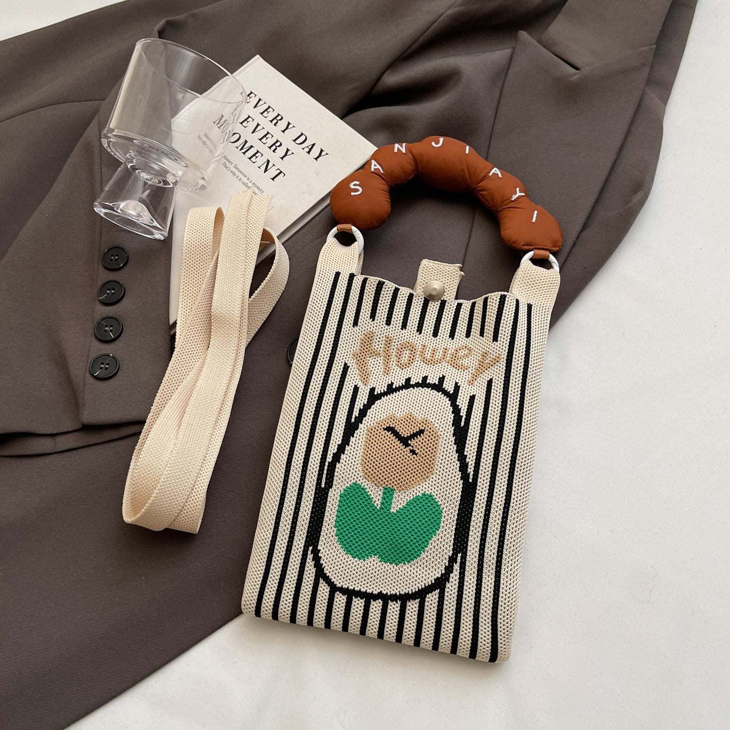 Trendy Knitted Crossbody Phone Bag Cute Cartoon Design