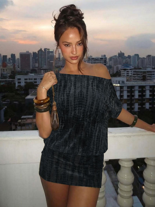 Trendy Color Block Sexy Backless Off-Shoulder Mini Dress