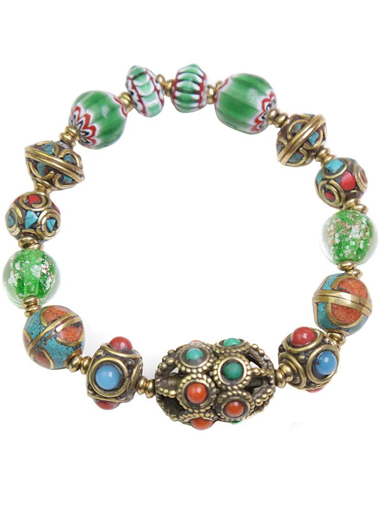Original Design Retro Nepal Ancient Method Tibetan Beads Transfer Beads Glass Bracelet
