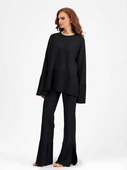 2+ Round Neck Side Split Knit Sets
