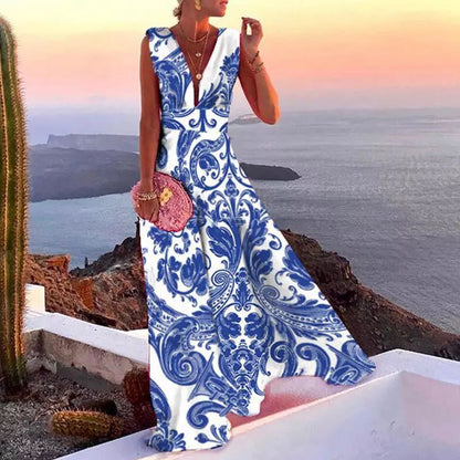 Trendy Floral Deep V Midi Dress Elegant Casual Dress