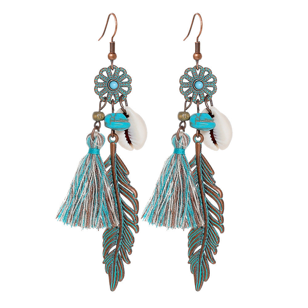 Bohemian Style Gemstone Tassel Earrings for Women