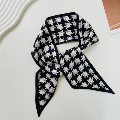 Print Narrow Long Satin Silk-Feel Scarf