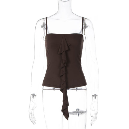 Trendy Casual Slim Fit Solid Color Cami Top with Ribbons