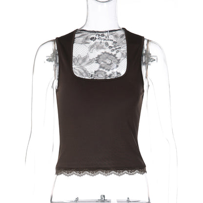 Sexy Slim Fit Lace-Insert Crop Top