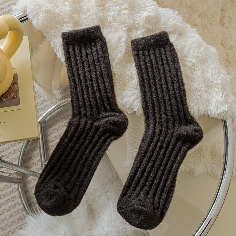 Solid Color Thicken Cashmere Plush Crew Socks