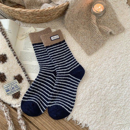 Striped Color Block Thermal Plush Crew Socks