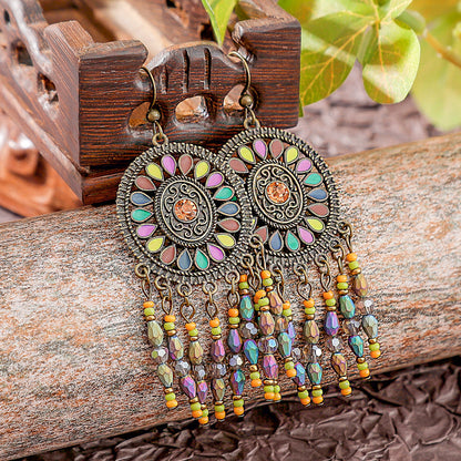 Bohemian Vintage Floral Tassel Earrings for Women
