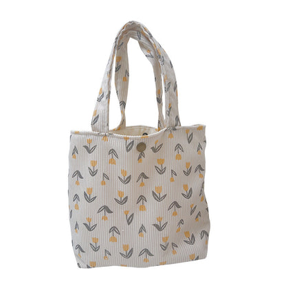 Floral Corduroy Tote Bag Stylish Casual Lunch Bag