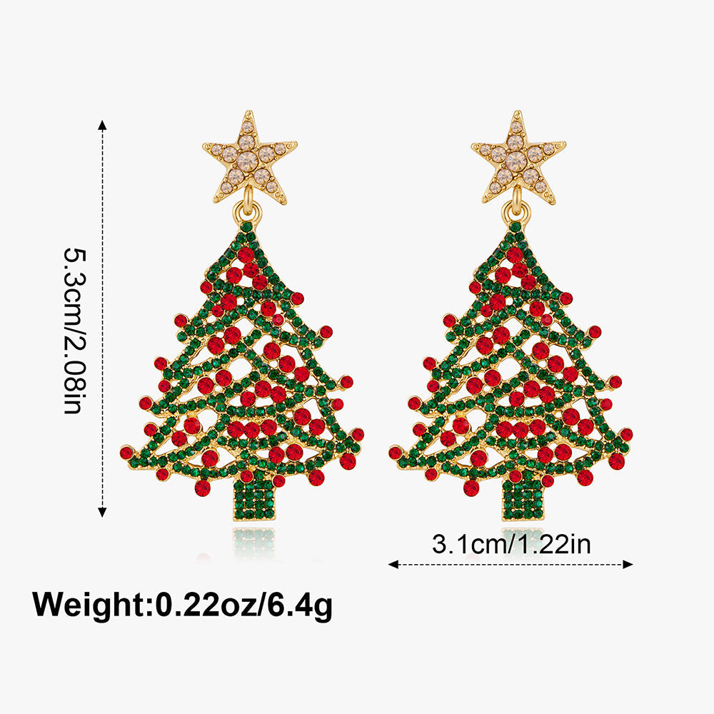 Stylish Hollow Rhinestone Christmas Tree Dangle Earrings
