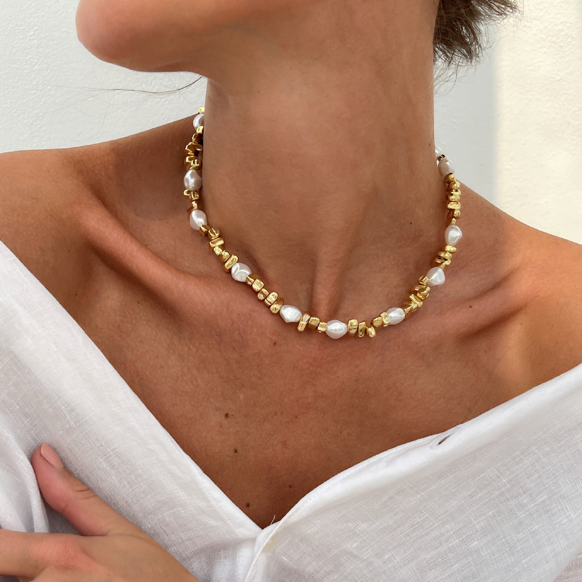 Baroque Irregular Pearl Bead Choker Necklace With Star Tassel