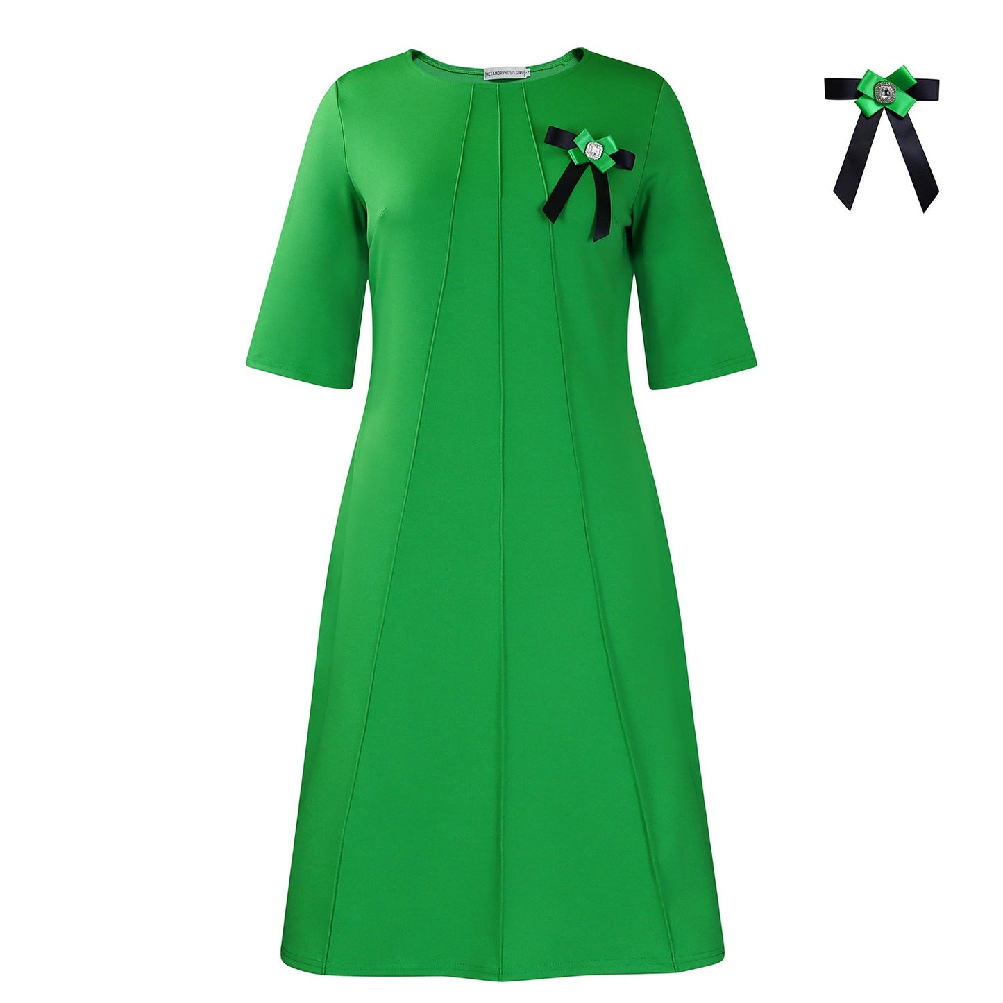 Elegant Solid Color A-Line Dress With Floral Detail
