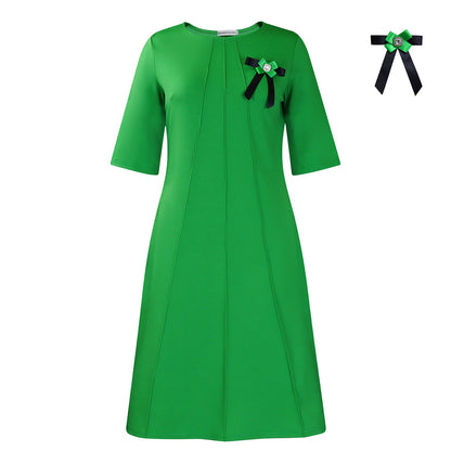 Elegant Solid Color A-Line Dress With Floral Detail