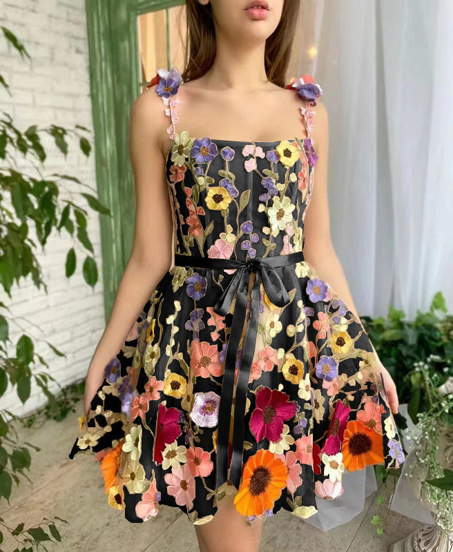 Women'S 3D Flower Embroidery Wrapped Hip Sexy Dress