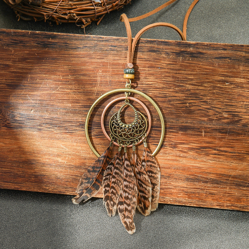 Colorful Feather Pendant Necklace Bohemian Style Butterfly Jewelry
