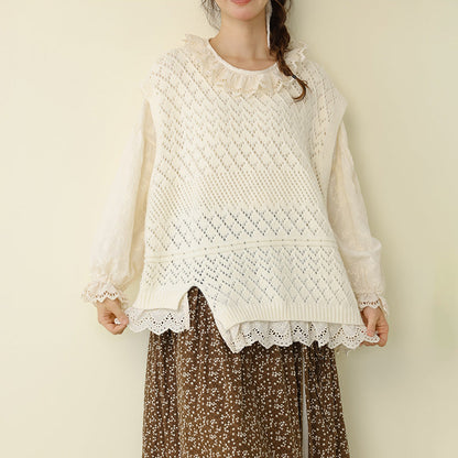 Chic Sleeveless Lace Trim Knitted Vest Top