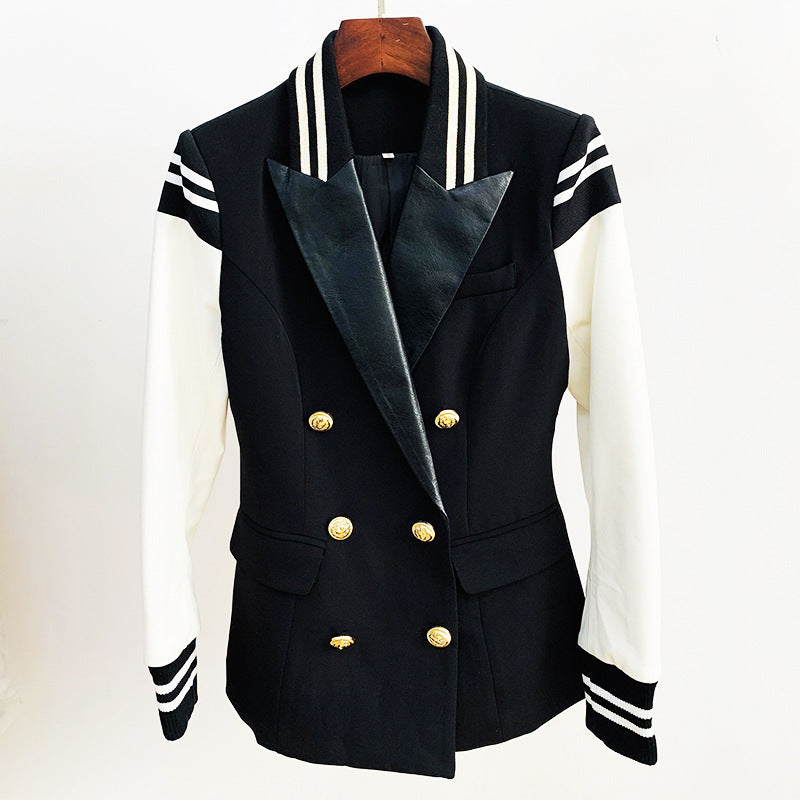 Two-Tone Blended Leather Suit Jacket