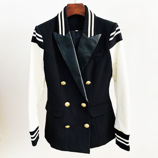 Two-Tone Blended Leather Suit Jacket