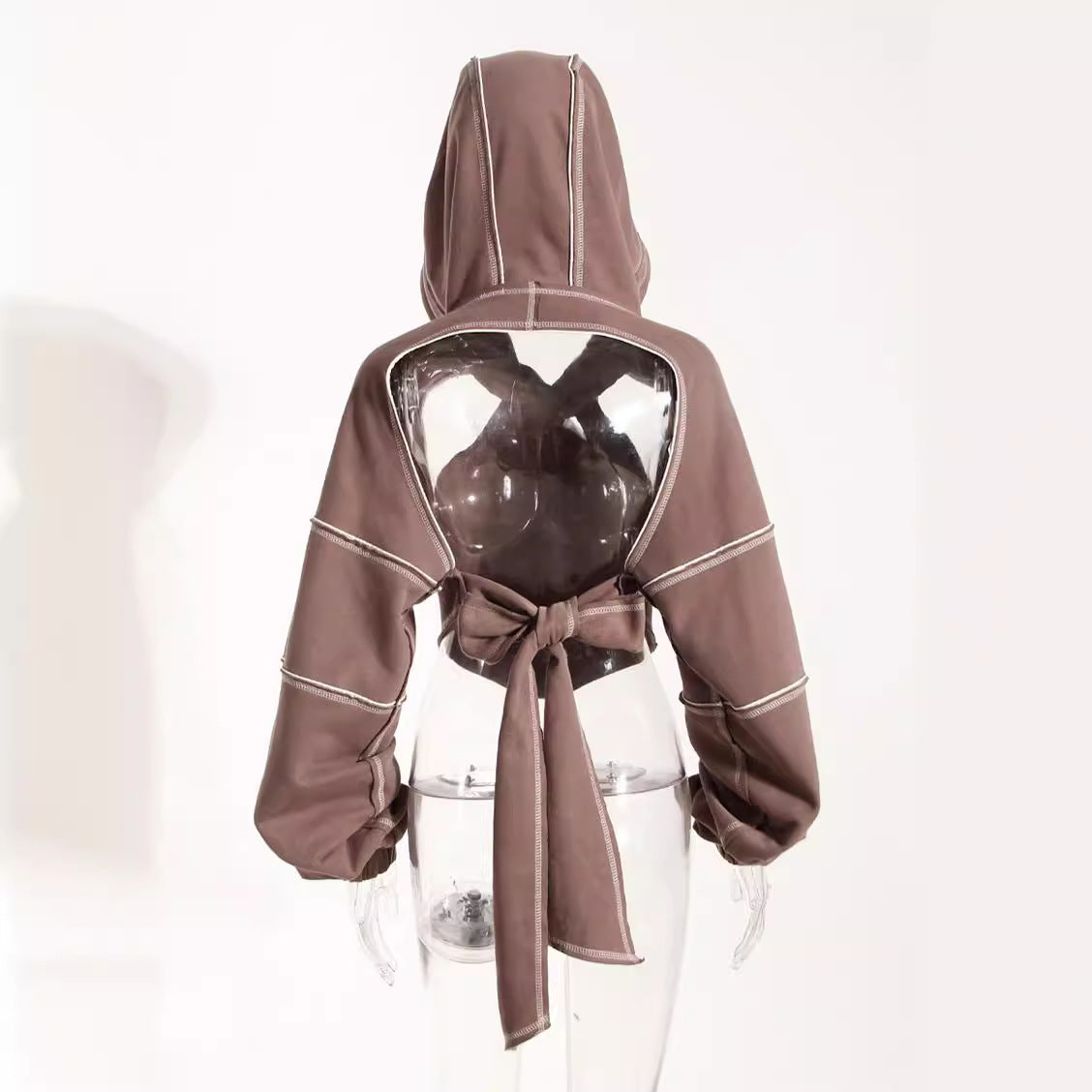 Color Block Hooded Short Sweatshirt For Women